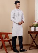 Linen Off White Traditional Wear Embroidery Work Readymade Kurta Pajama